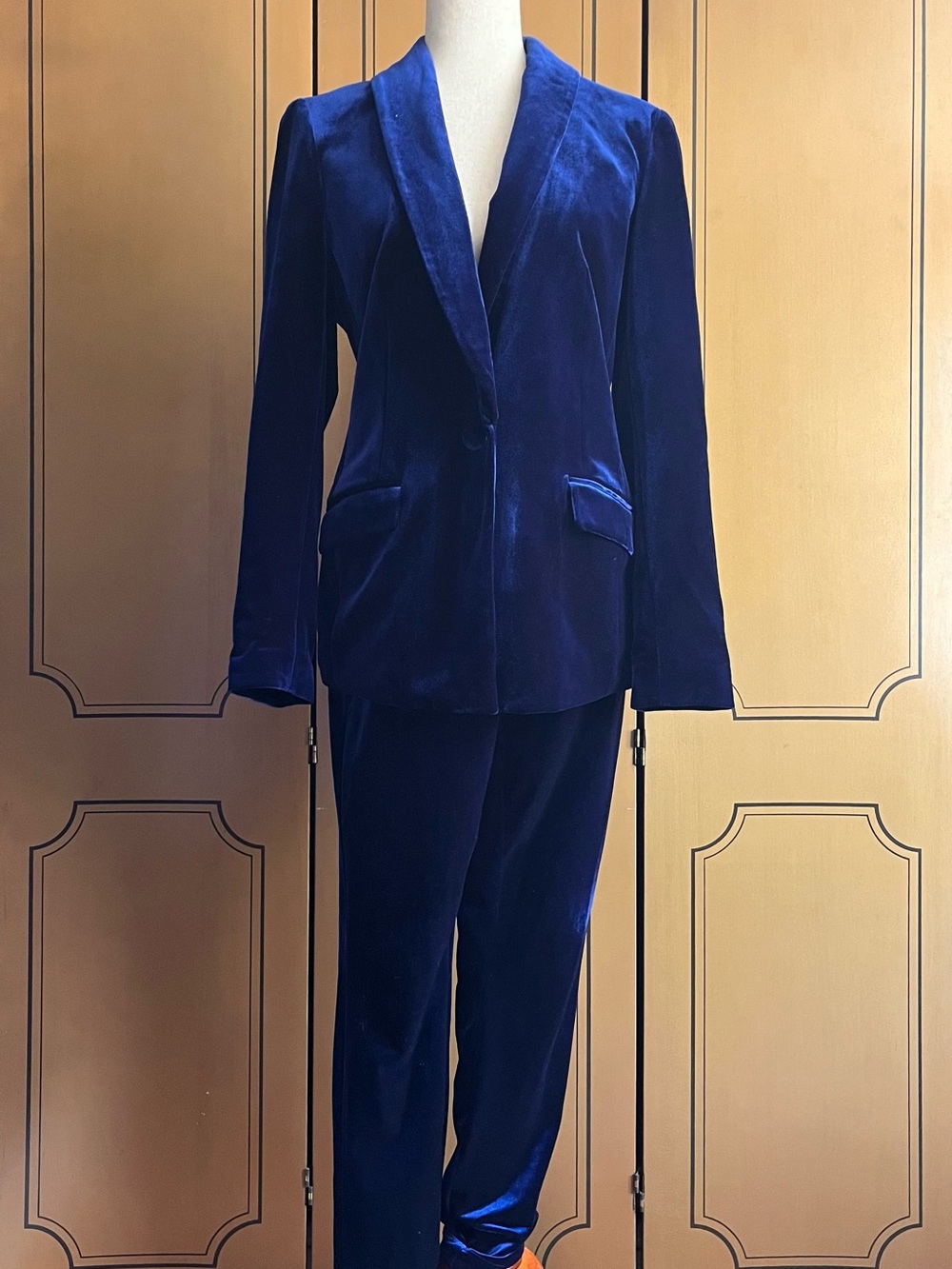 Women's Velvet Blazer & Pants Set - Deep Blue